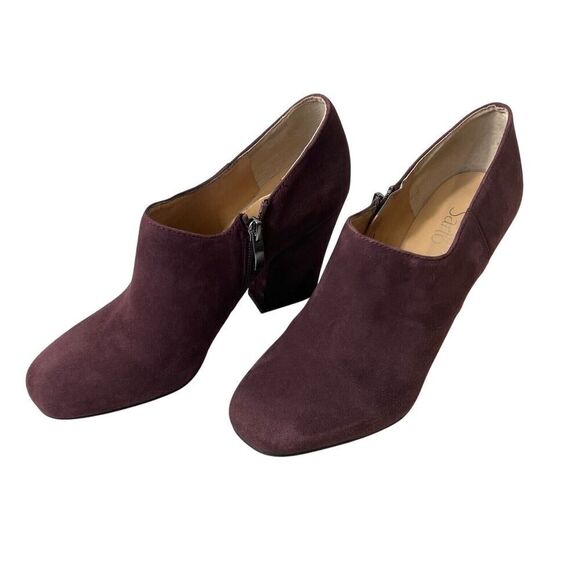 Franco Sarto Womens 8.5M Burgundy Suede Chunky Heels Zip Up Comfort Classic Pump - Picture 2 of 10